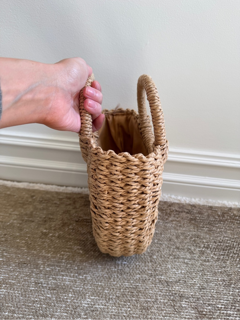 Woven Round-Handle Straw Tote - Natural - Picture 3 of 6